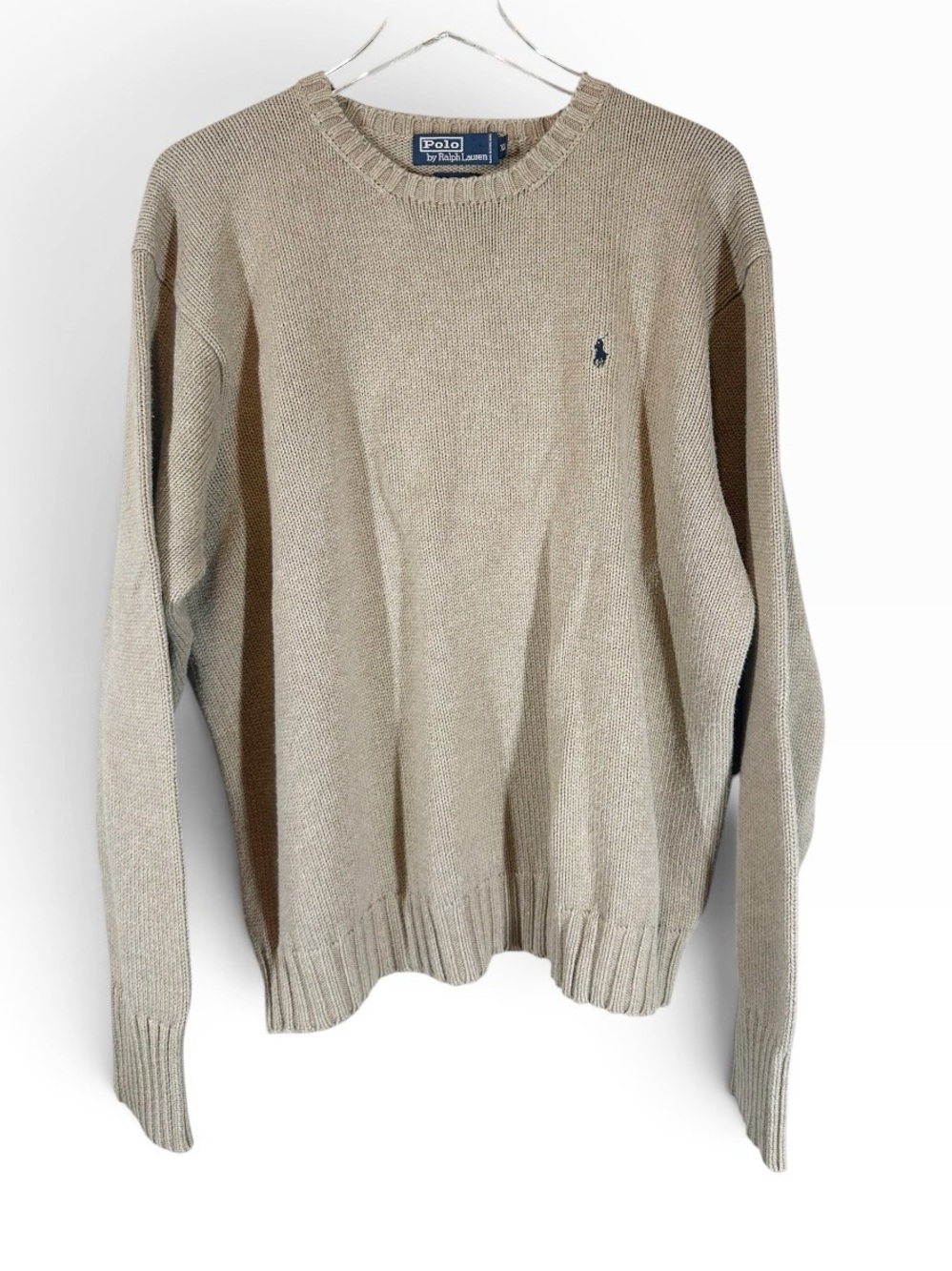 VINTAGE POLO RALPH LAUREN Men's XL Cotton Crewneck Classic Pullover Sweater Tan